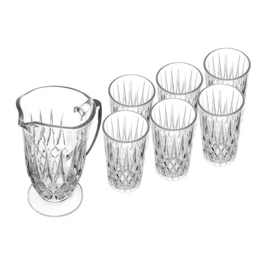 Jogo De Jarra 1l Com 6 Copos 300ml De Vidro Diamante